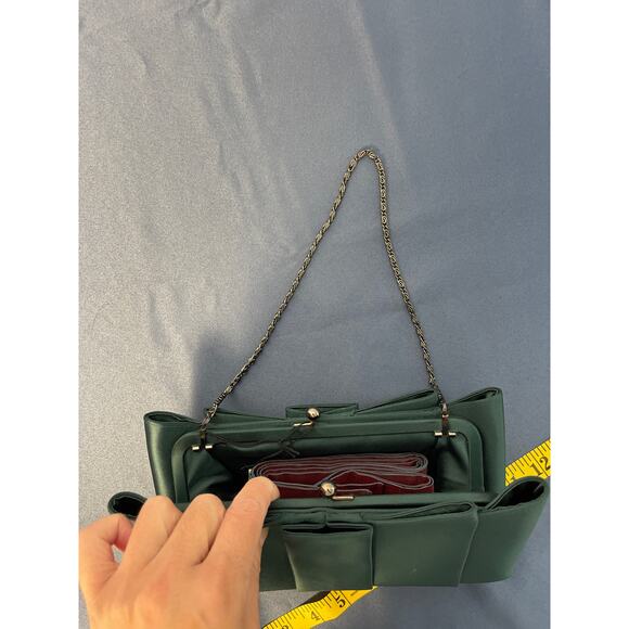 COAST Green Satin Unique Evening Bag Clutch with Chain Shoulder Strap NWT - Picture 13 of 14